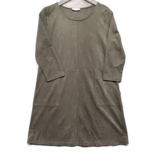 Altar'd State Womens Sz L Olive Green Vegan Faux Suede Fabric Shift Dress NWT